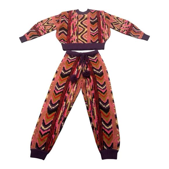 Farm Rio Retro Striped Patch Bearded XS Cardigan And Sweater Pants Set Retro - Picture 1 of 16